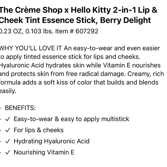 The Crème Shop Hello Kitty 2in1 Lip & Cheek Tint Essence Stick in Berry Delight - Picture 4 of 6